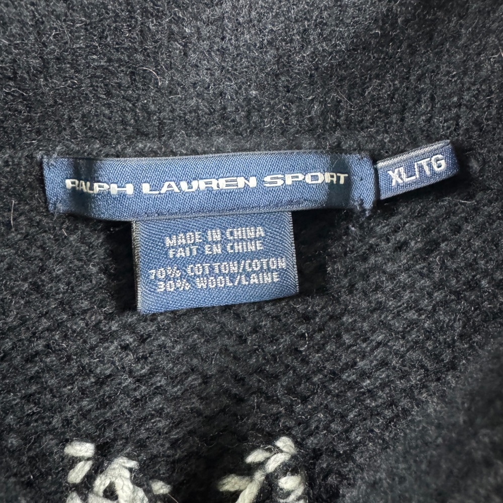 Ralph Lauren Sport Nordic Shawl Collar Sweater Women XL Black Wool Blend Vintage - Picture 2 of 7